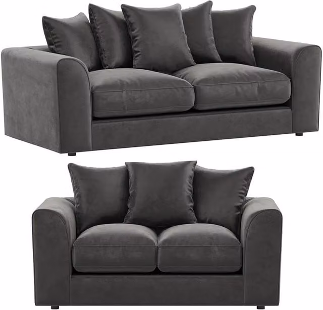 Furnishings For Less UK Brooklyn Plush Velvet Fabric Sofa Set, 3 and 2 Seater, Grey
