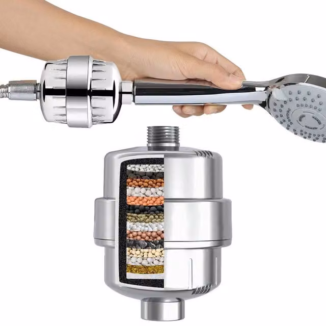 VOGREX Shower Filter Water Softener and Hard Water Purifier in Silver