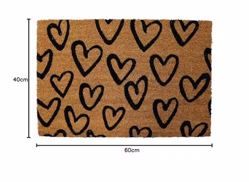 Astley Pride of Place Hand-Drawn Hearts Coir Doormat, Natural Brown, W/D: 60 x 40 cm – 2
