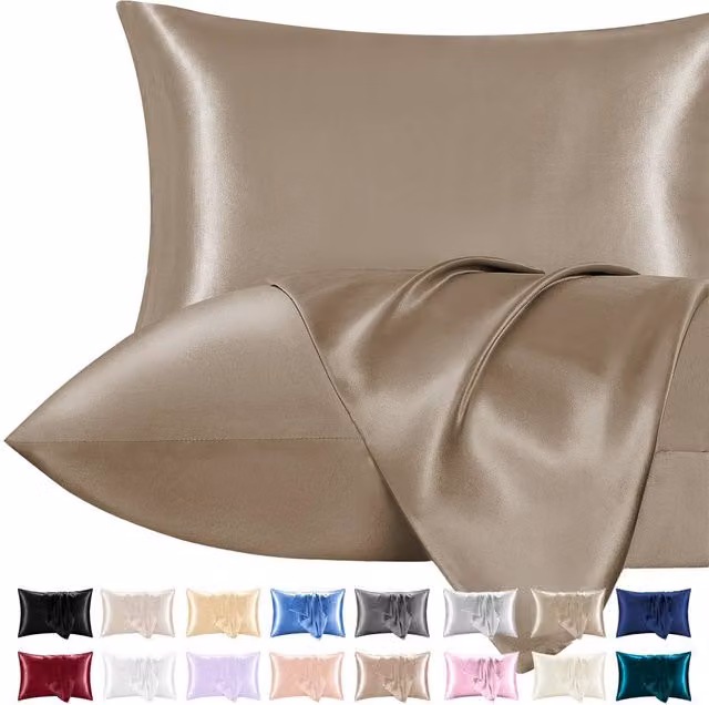 Pamposh Pack of 2 Ultra Soft Mako Satin Silk Pillow Cases in Beige – 1