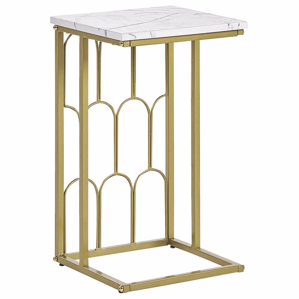 Wyld and Coco Luxe Living Side Table with White Marble Effect Top and Gold Iron Frame, W/D/H: 30 x 30 x 54 cm – 2