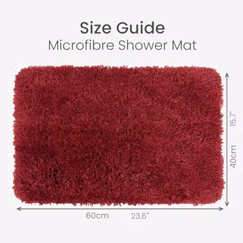 Odyssey Collection Deep Pile Shaggy Microfibre Bath Mat, Burgundy, W: 40 cm, D: 60 cm, H: 2 cm – 3