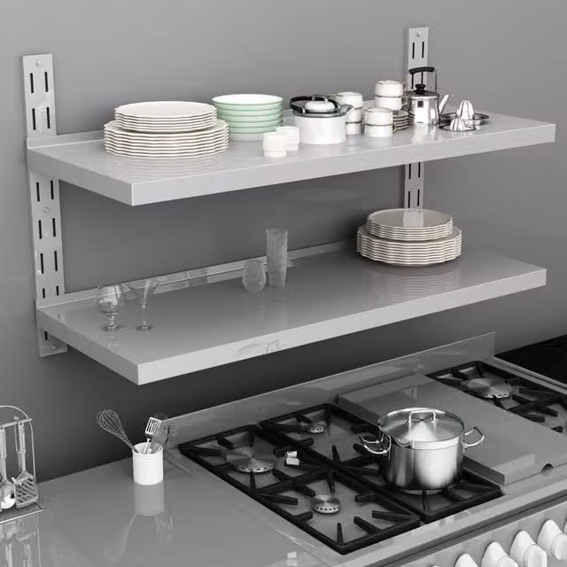 Berkfield Home 2-Tier Floating Wall Shelf in Grey Metal, W: 120 cm, D: 30 cm
