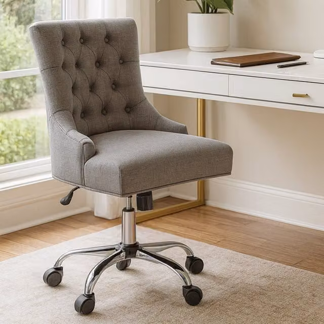 Orsina Grey Fabric and Metal Modern Executive Swivel Home Office Chair – 1