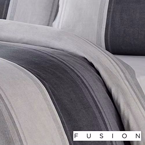 J Rosenthal Fusion Single Duvet Cover and Pillowcase Set, Grey and White Striped, W: 140 cm, L: 200 cm – 3