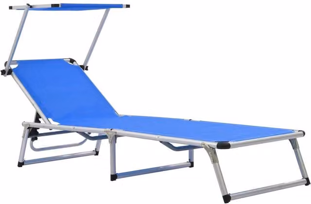 Berkfield Home Folding Sun Lounger with Roof in Blue Aluminium and Textilene – 1