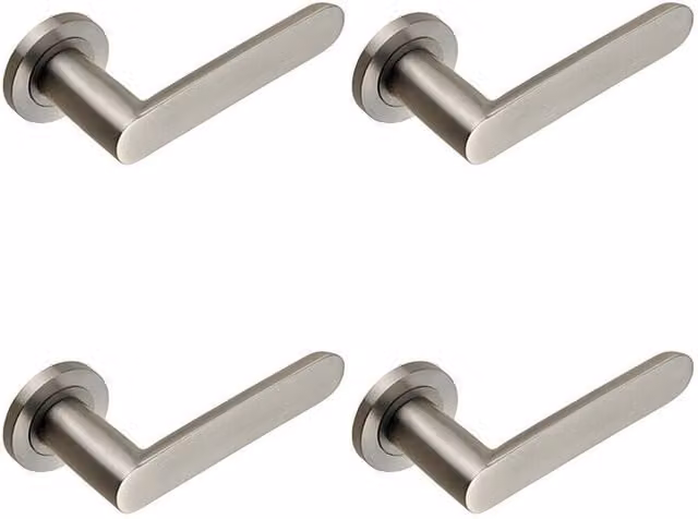 Loops 4x Pair Flat Faced Straight Handle on Round Rose Concealed Fix Satin Brushed Stainless Steel in Silver