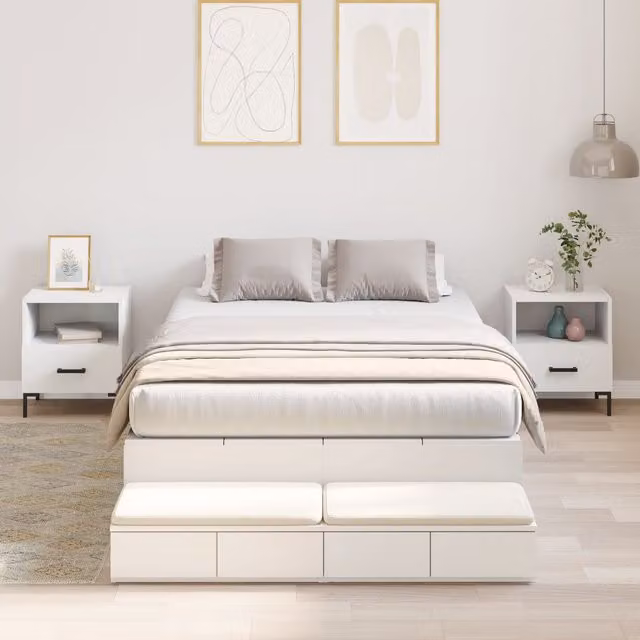 Berkfield Home Modern White Engineered Wood Storage Bed Frame with Drawers W/D/H: 190 x 120 x 31.5 cm