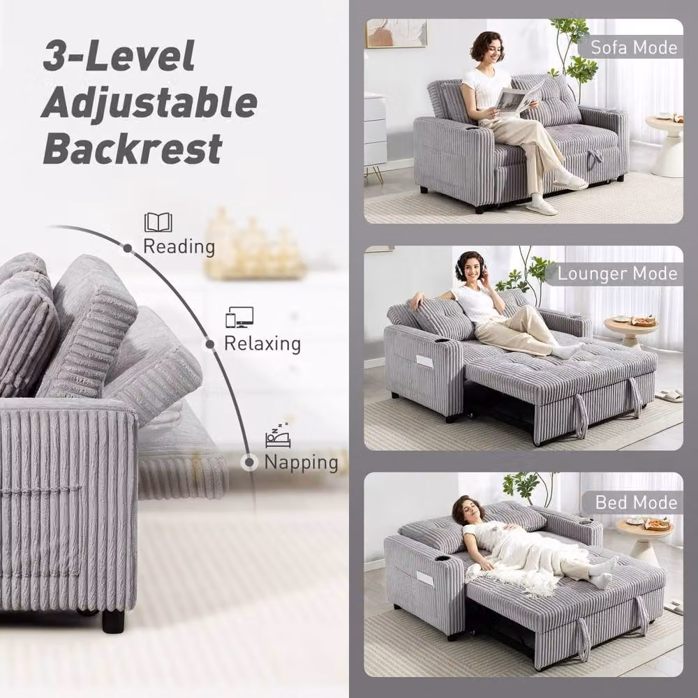 Wyld Haus Lore 2 Seater Click Clack Sofa Bed in Light Grey Corduroy – 4