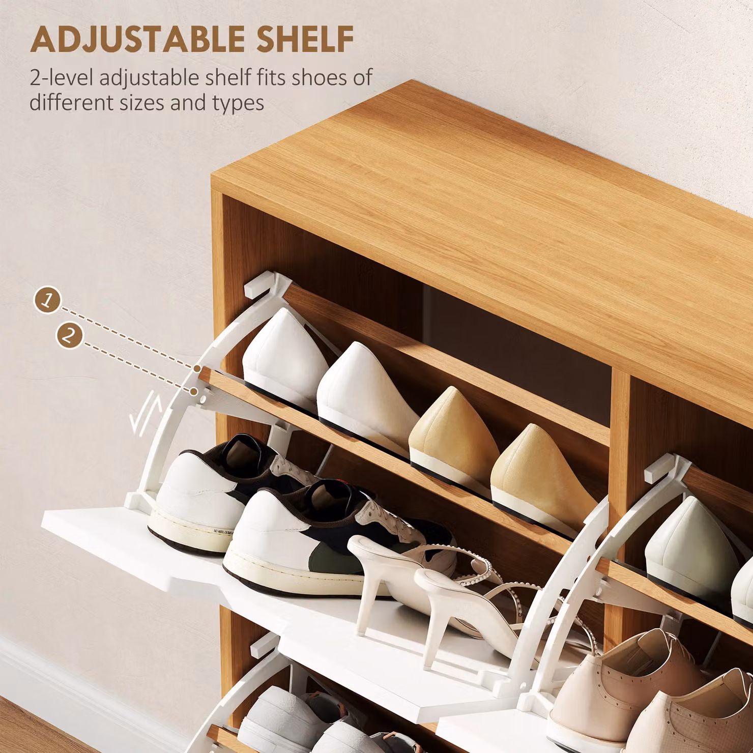 HOMCOM White Shoe Storage Cabinet with 4 Tilting Compartments for 16 Pairs of Shoes – 5
