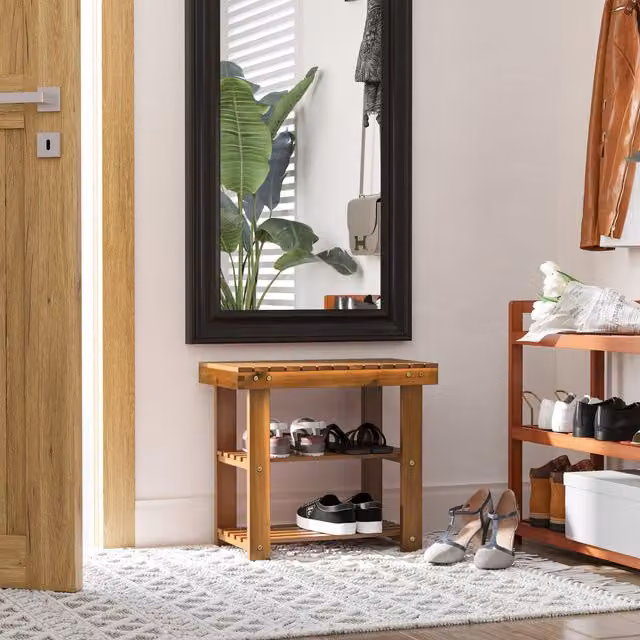 HOMCOM 3-Tier Acacia Wood Shoe Bench in Brown
