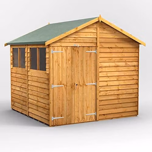 Powersheds Premium Apex Overlap Wooden Shed in Brown with Security Features, Door and Window Flexibility, W/D/H: 258.0 x 243.84 x 239.1 cm