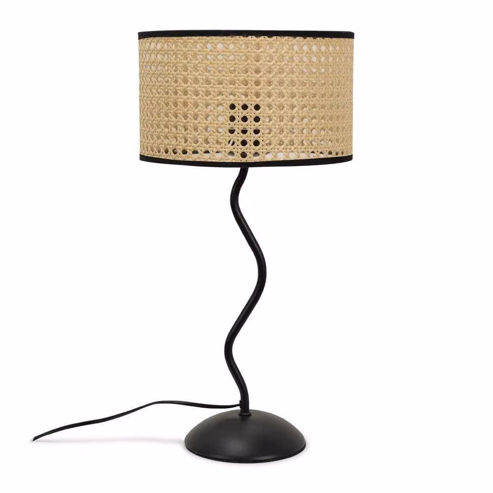 ValueLights Wiggle Black Metal Table Lamp with Beige Rattan Shade – 2