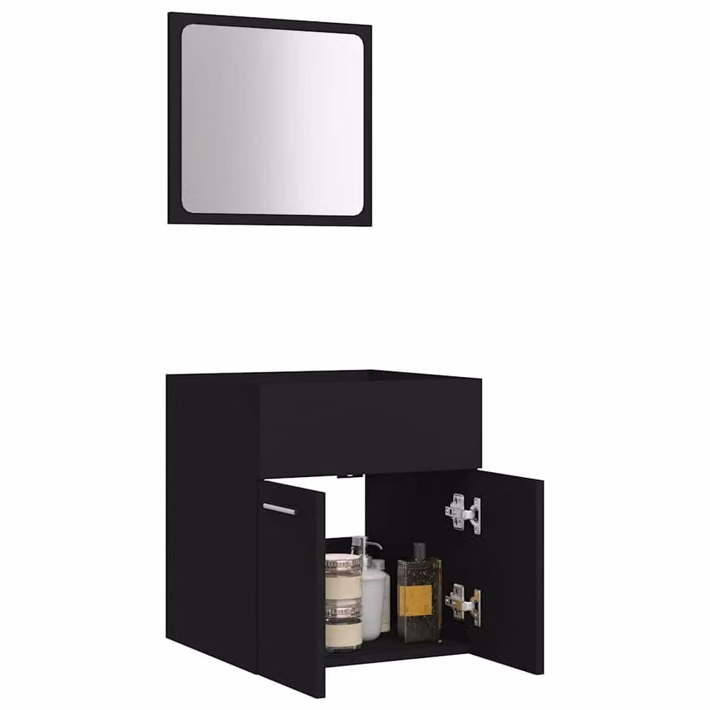 Berkfield Home Modern Black 2 Piece Wall Mounted Bathroom Furniture Set with Vanity Unit and Mirror Cabinet – 3
