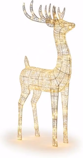 Pegdev Silver Metal Outdoor Deer Garden Decor with 600 Warm White LEDs, Height: 118 cm – 1