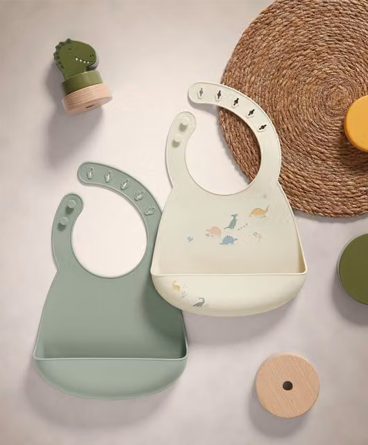 Mamas & Papas Silicone Crumb Catcher Bibs, 2 Pack, Teal/Green/Turquoise/Petrol