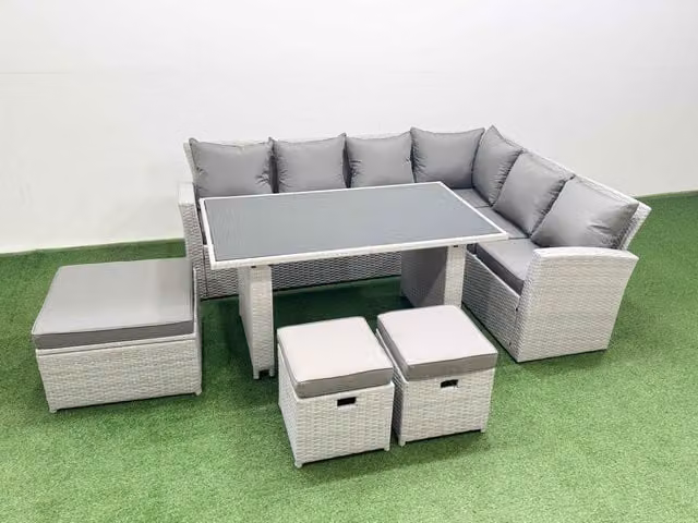 Fimous 9 Seater Wicker Rattan Corner Sofa Garden Furniture Set in Light Grey