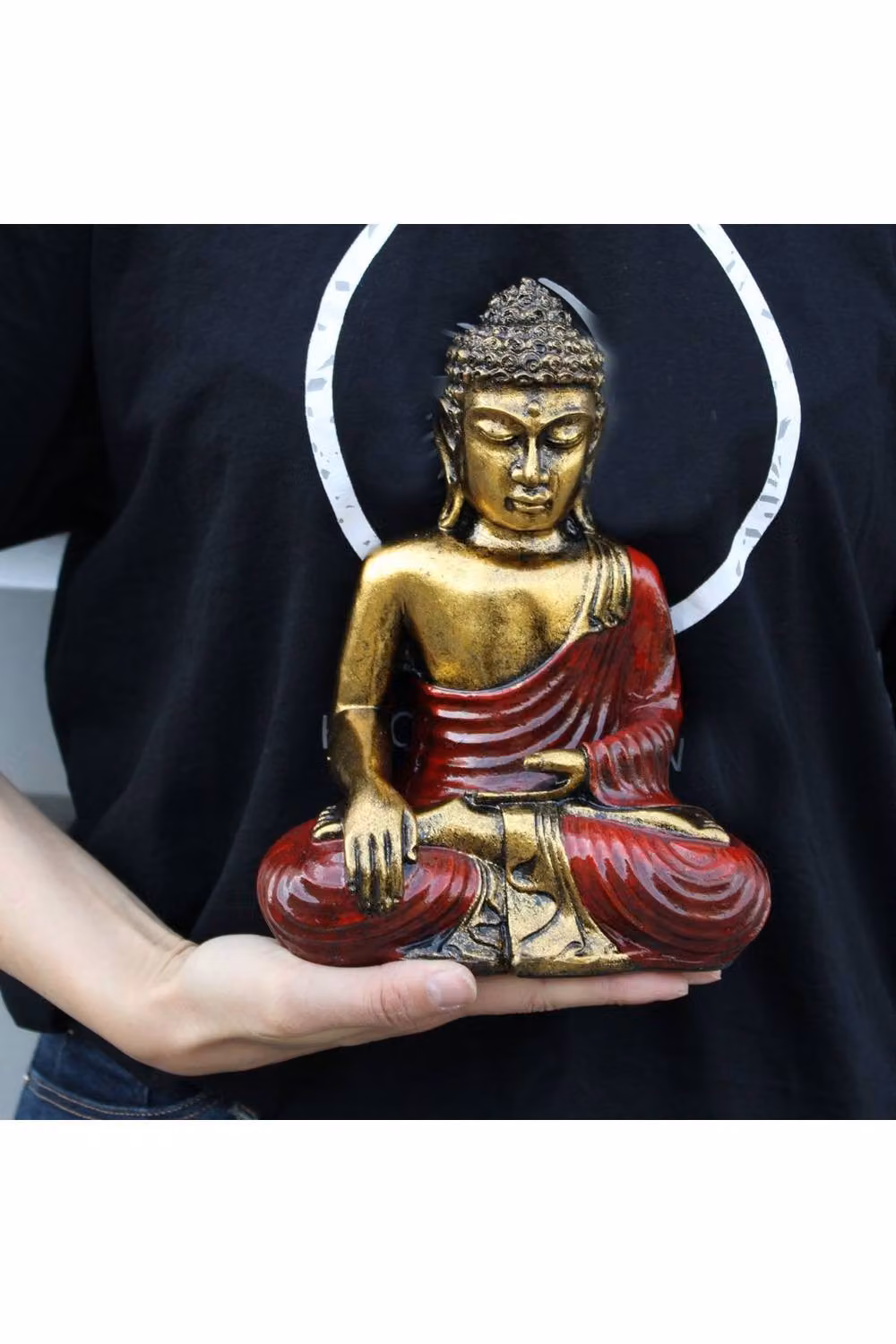 KDMD Red and Gold Bali Hand-Painted Varada Buddha Statue, Large Ethnic Resin Tabletop Art – 4