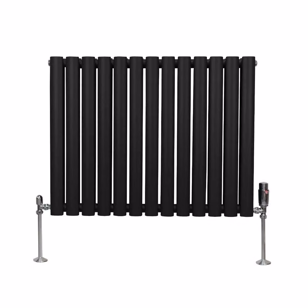 Monstershop Oval Column Radiator and Valves in Black, H: 78 cm, W: 60 cm – 2