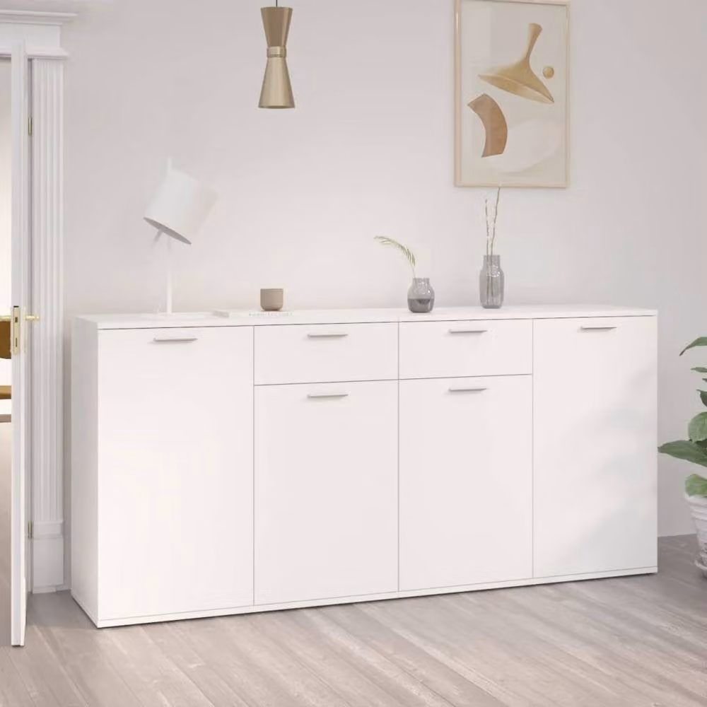 Berkfield Home White Minimalist Sideboard in Matt Engineered Wood W/D/H: 160 x 36 x 75 cm