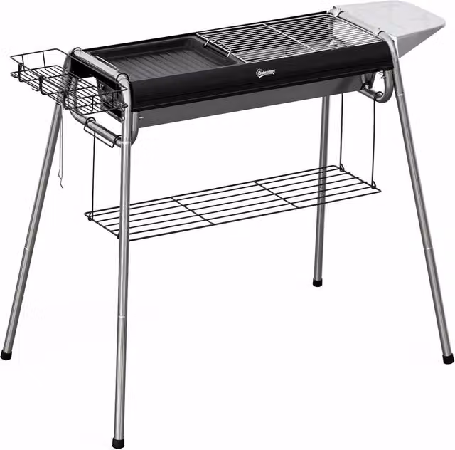 Outsunny Charcoal BBQ Grill with Cart, Black