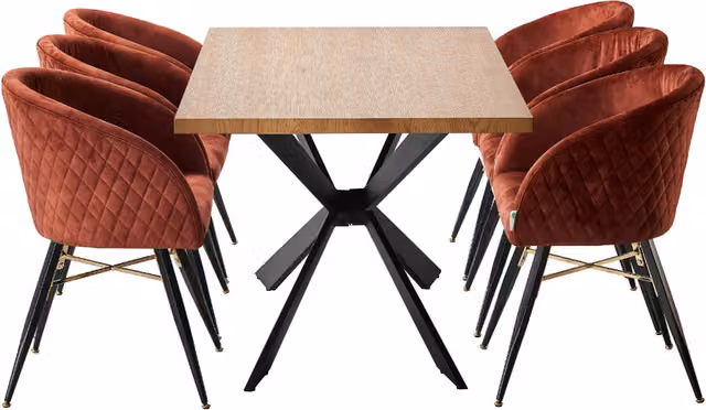 Life Interiors Vittorio Duke LUX Dining Set with Rectangular Table and 6 Red Upholstered Chairs