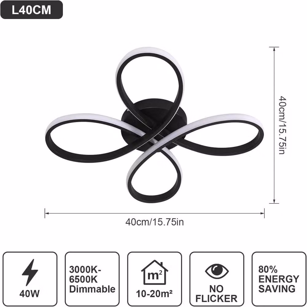 Kelvenix 40W Modern LED Ceiling Light with Remote Control and Dimming Function, Black – 5