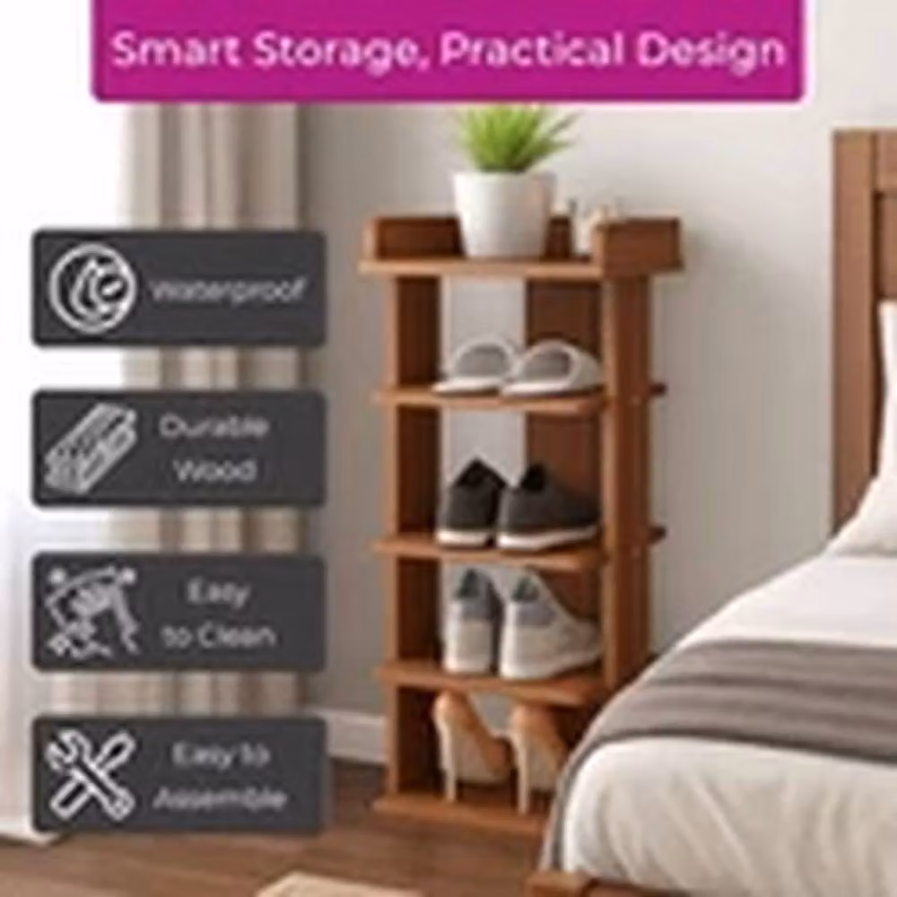 Havendro Walnut Wooden Shoe Rack in Brown – 3