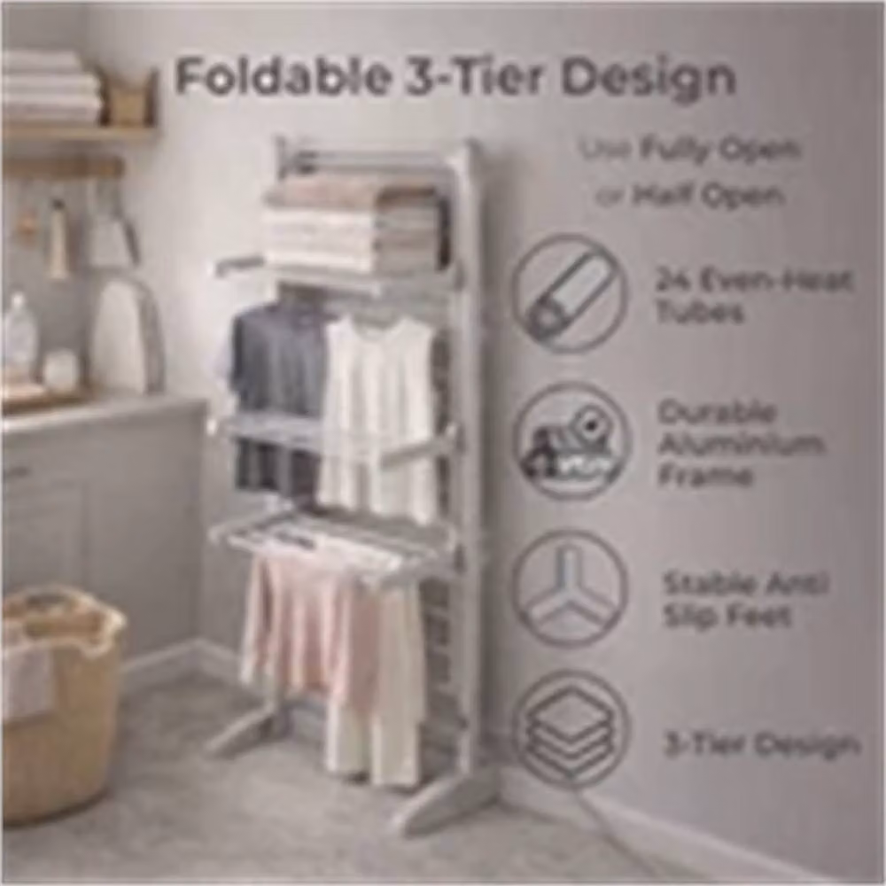 Nordara Electric Heated Clothes Drying Rack in Silver, Width: 100 cm, Height: 112 cm – 2