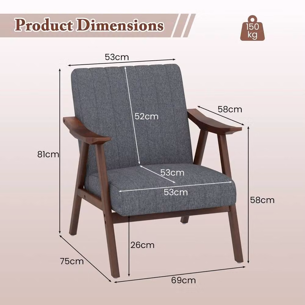SPETLEK Contemporary Grey Accent Chair with Armrests and Solid Wood Frame – 2