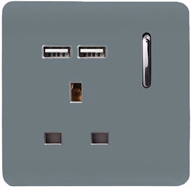 Trendi 1 Gang 13 Amp 2x2.1mA USB Switched Flush Socket in Cool Grey