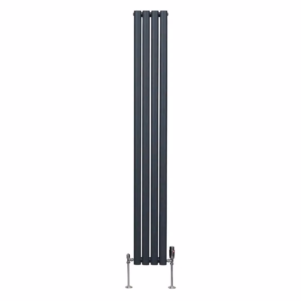 Monstershop Oval Column Radiator with Integrated Valves and Thermostat Head, Anthracite Grey, H: 180 cm, W: 24 cm – 2