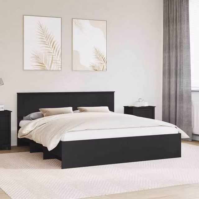 Berkfield Home Modern Bed Frame with Headboard in Black, Engineered Wood, W/D/H: 180 x 200 cm