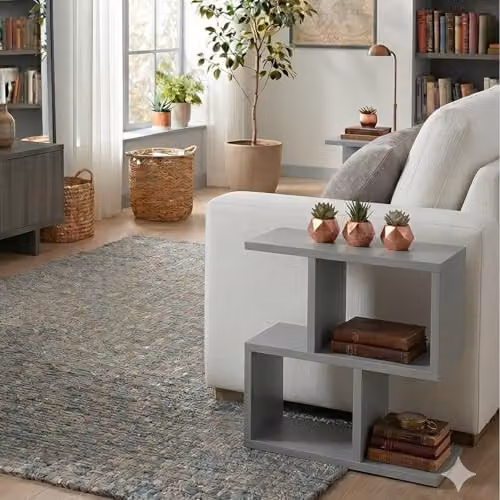 Shefa Eden 60 Narrow Side Table with 2-Tier Storage Shelf, Grey – 2