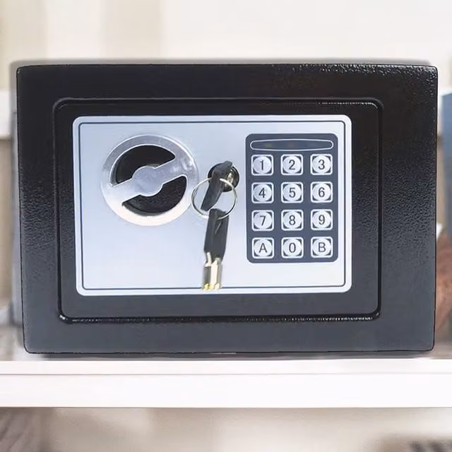 Hyfive High Security Steel Electronic Safe Box with Digital Keypad and Two Keys, Black, W: 23.0 cm, D: 17.0 cm, H: 17.0 cm – 1