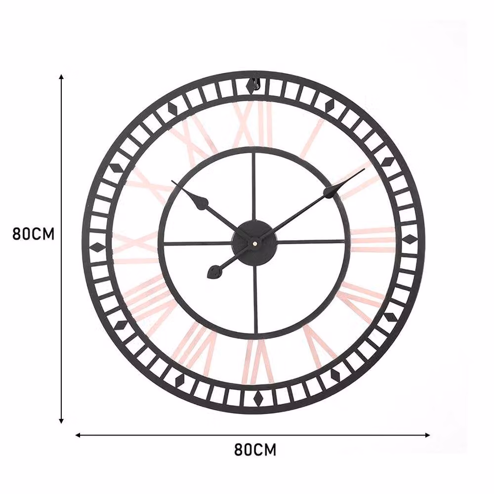 SPETLEK Round Analog Outdoor Garden Wall Clock in Black and Pink Metal, Diameter: 80 cm – 2
