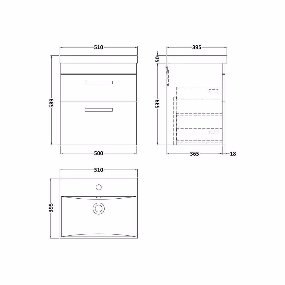 Balterley Millwich 2 Drawer Wall Hung Vanity Basin Unit, Gloss Grey, Width: 50 cm – 2