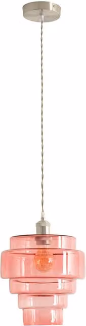 ValueLights Lane 5 Tier Layered Glass Pendant Ceiling Light in Brushed Chrome and Pink