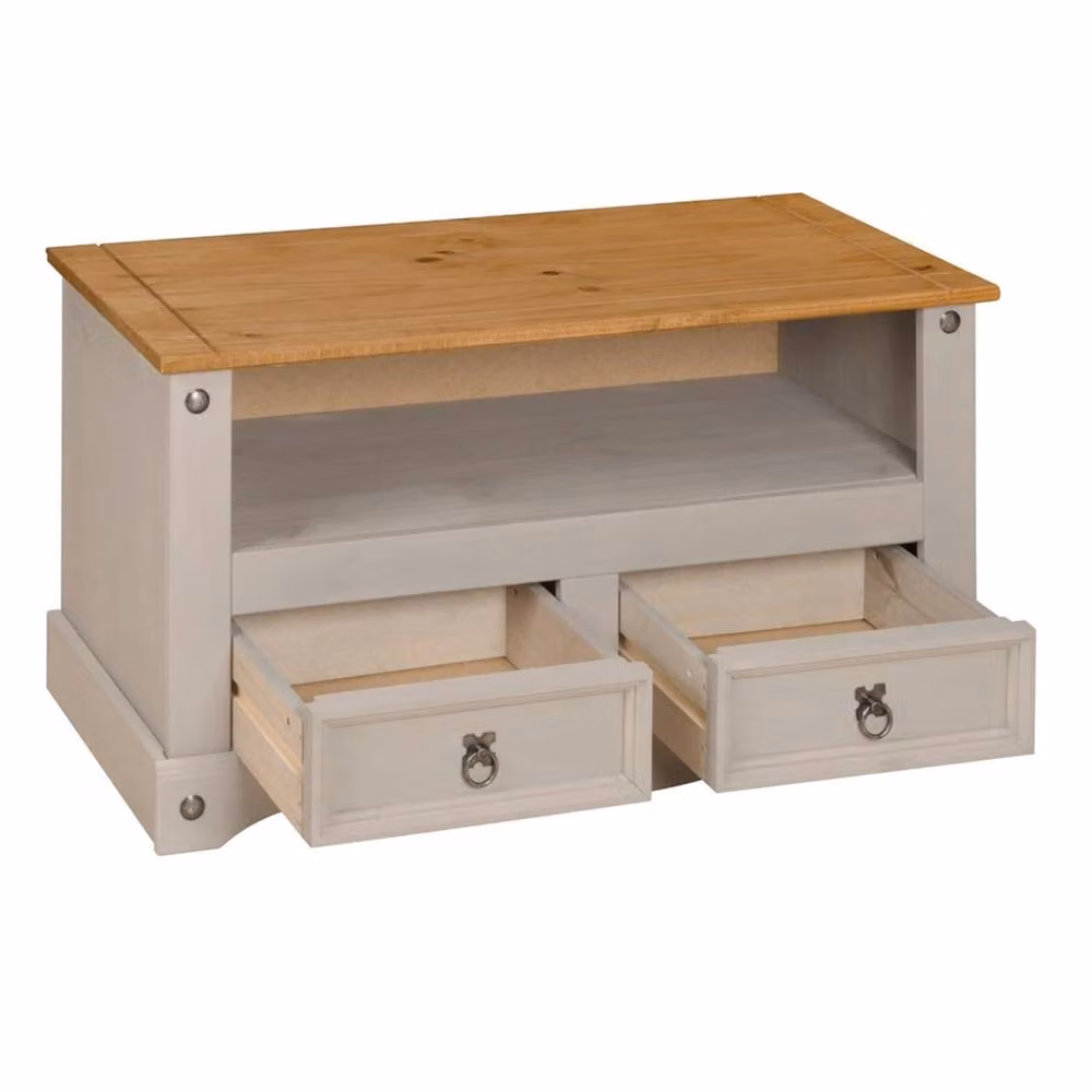 Nordara Grey Solid Waxed Pine TV Stand with 2 Drawers – 2
