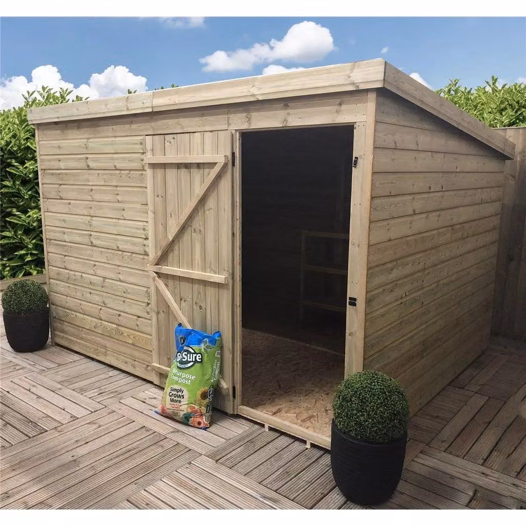 Marlborough Pressure Treated Pent Garden Shed with Single Door in Natural Wood – 2