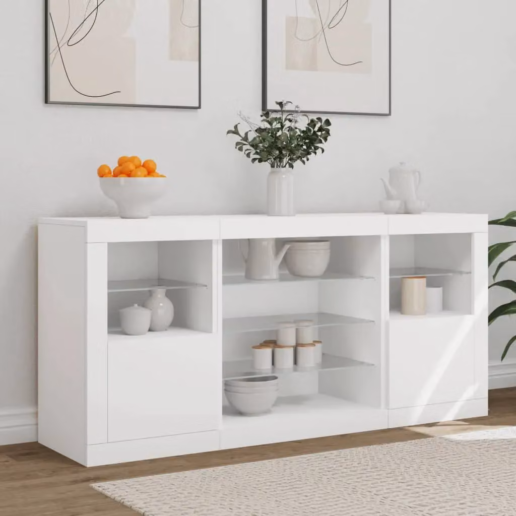 Berkfield Home Modern Glossy White Sideboard with Integrated LED Lights, W/D/H: 142.5 x 37 x 67 cm – 2