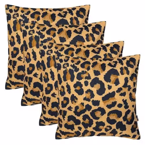 icon Set of 4 Kyoto Fabric Square Indoor Outdoor Cushions in New Leopard Print, Multicolour, W/D/H: 43 x 43 x 43 cm