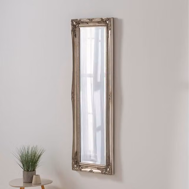 Yearn Classic French Style Narrow Rectangular Wall Mirror in Silver