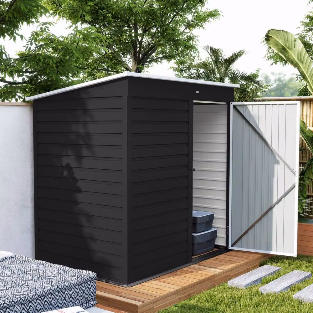 STILVORA Modern Pent Garden Storage Shed in Grey Steel with Lockable Single Door, H: 192 cm, W: 130 cm – 4