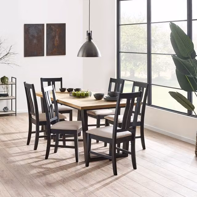 Julian Bowen Hilton Rectangular Dining Table and 6 Modern Dining Chairs in Black and Oak