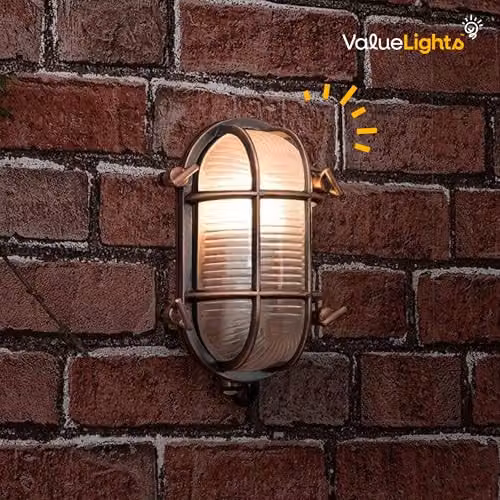 ValueLights Bow Nautical Oval Bulkhead IP64 Outdoor Garden Wall Light in Copper – 4
