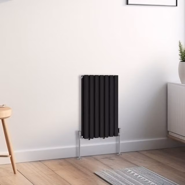 Right Radiators Oval Double Panel Horizontal Radiator in Black, Height: 60 cm, Width: 41.3 cm