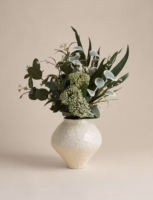M&S Large Artificial Potted Eucalyptus Arrangement in Green with Ceramic Pot