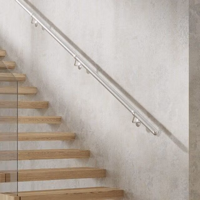 Rothley Baroque Brushed Silver Stainless Steel Wall Mounted Stair Hand Rail Kit, Length: 3.6 m
