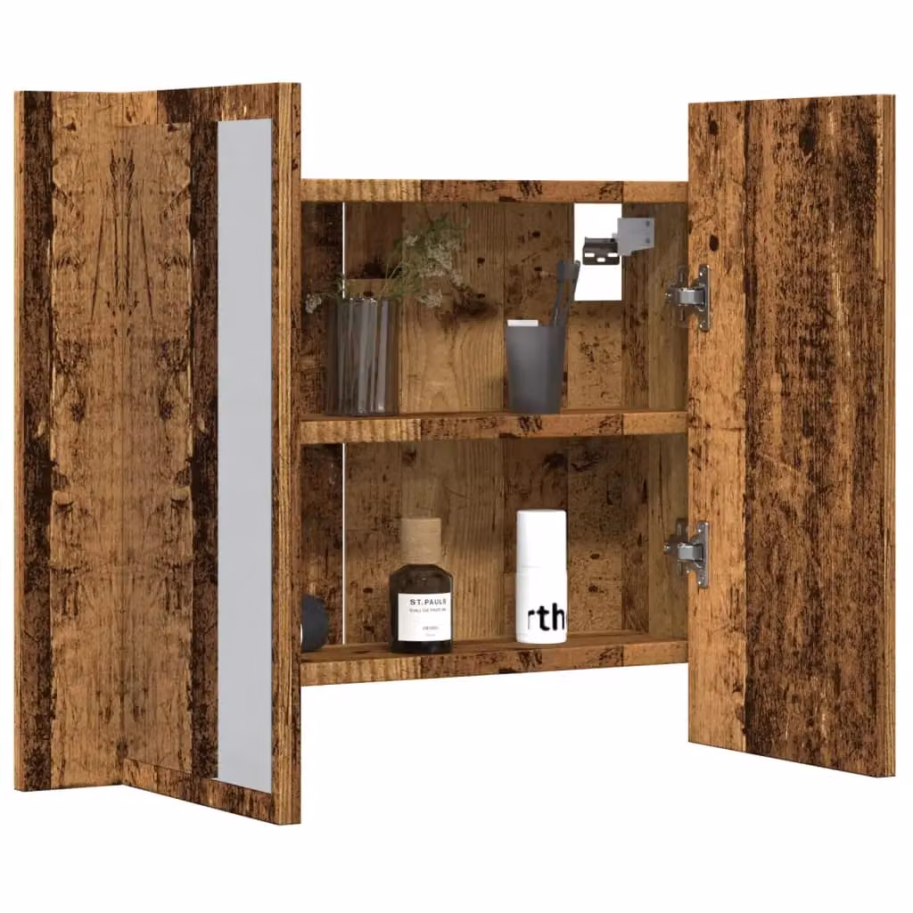 Berkfield Home LED Mirror Cabinet in Brown Old Wood, W/D/H: 60 x 12 x 45 cm – 4